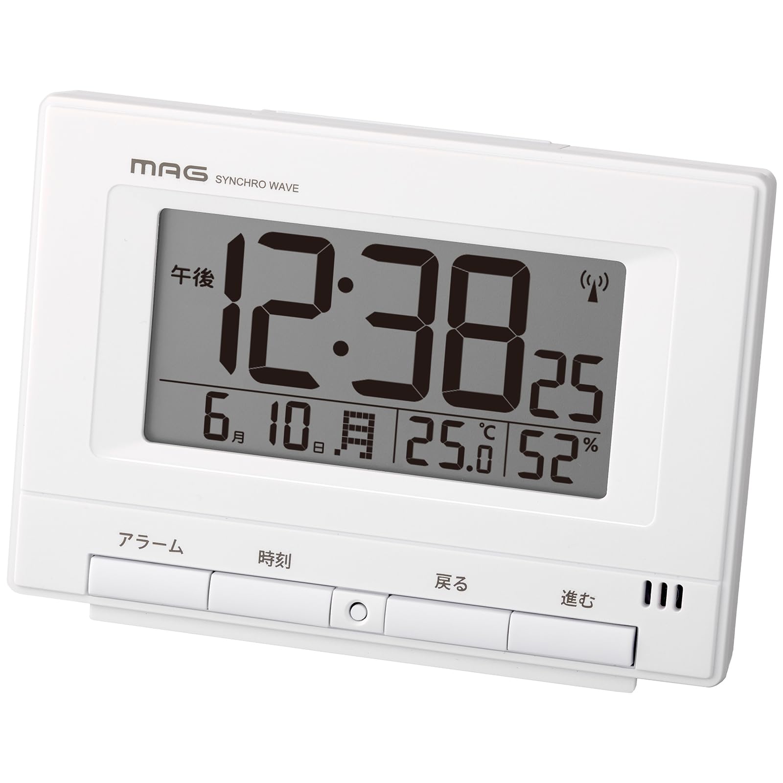MAG(マグ) 目覚まし時計 置き時計 デジタル 電波時計 自動点灯 暗くなるとライトが光り続ける 温度計 湿度計 温湿度計 カレンダー 電子音 アラーム スヌーズ ライト ホワイト ロン T-790A WH-Z ノア精密 の商品画像