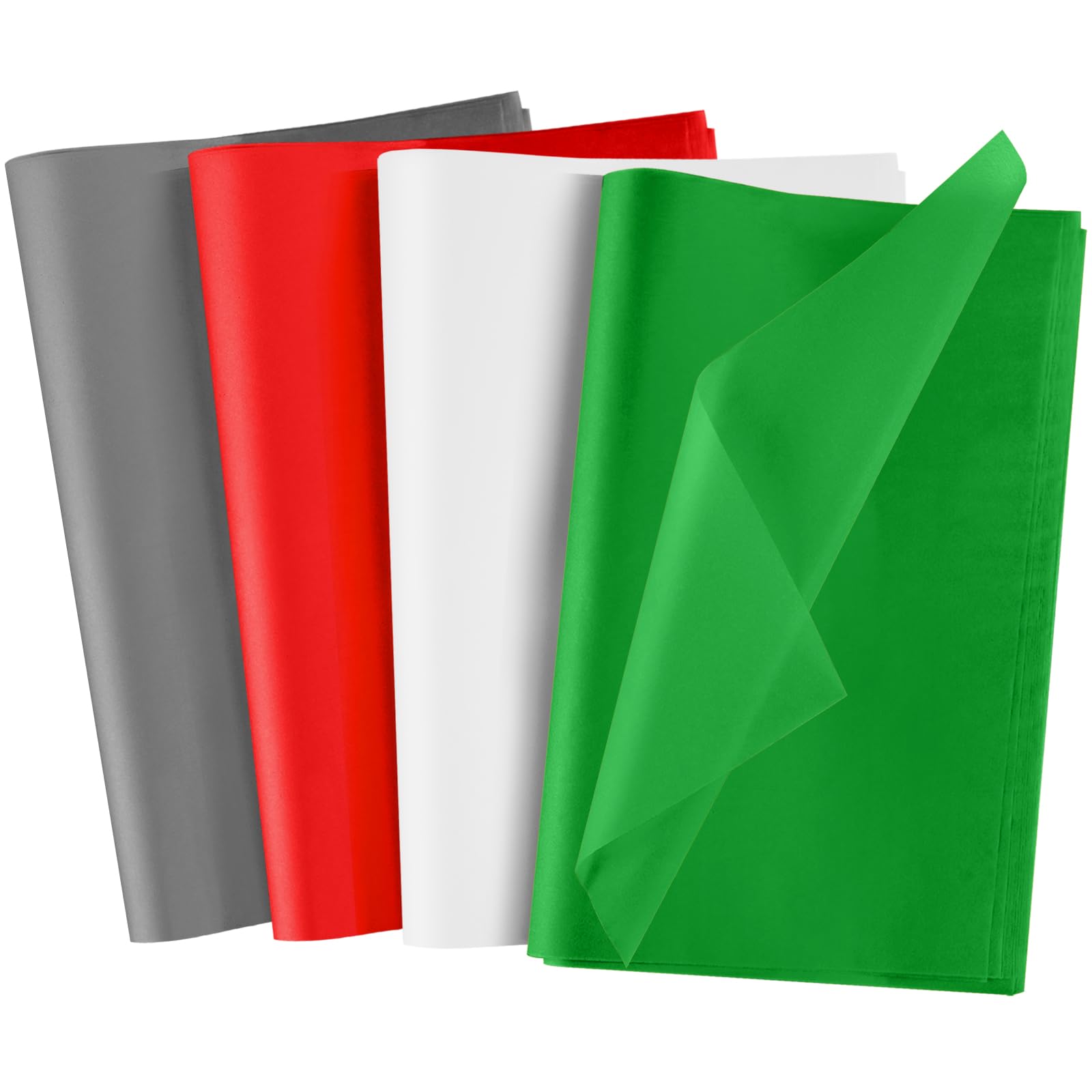 NEBURORA 100 Sheets Christmas Tissue Paper Red Green Grey White Gift Wrapping Tissue Paper for Crafts Bags and Party Decorations
