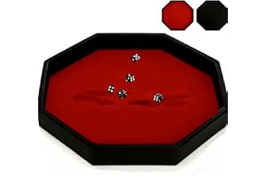Noamus Large Dice Rolling Tray, 11.5 Inches Octagon Dices Tray, Felt Lined PU Leather Dice Storage Holder, Velvet Table Games