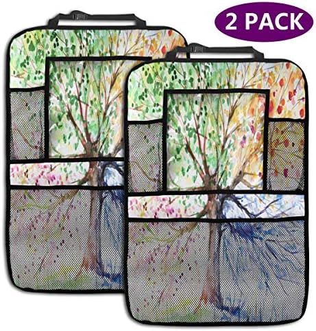 Car Backseat Organizer Tree of Life Painting 2 Pack Car Seat Back Protectors for Kids Books Drink
