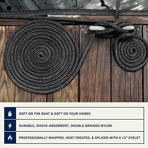 Dock Lines 2 Pack 25’ x 1/2" Premium Double Braided Nylon Boat Dock