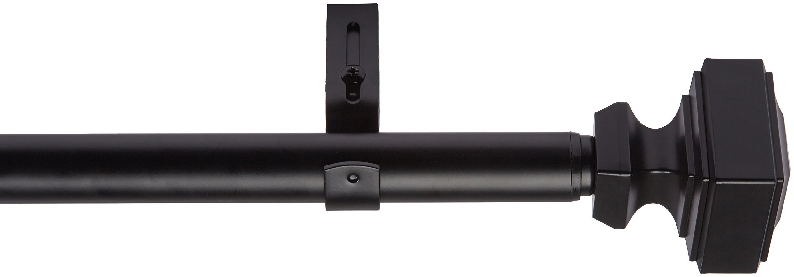 AmazonBasics 1" Curtain Rod with Square Finials, 72" to 144", Black