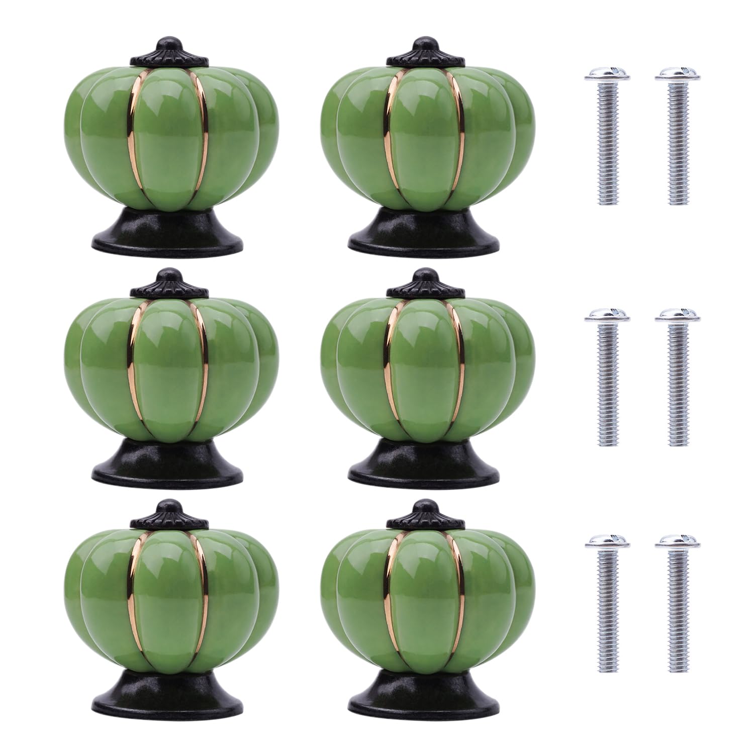 Pack of 6 Ceramic Cabinet Knobs Pumpkin Ceramic Furniture Knobs Cabinet Handles Ceramic Knobs for Furniture with Screws for Office Furniture, Kitchen Cabinet, Drawers, Chest of Drawers (Light Green)