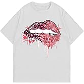 SweatyRocks Women's Y2k Graphic Short Sleeve T Shirts Casual Lip Print Crew Neck Tees Streetwear
