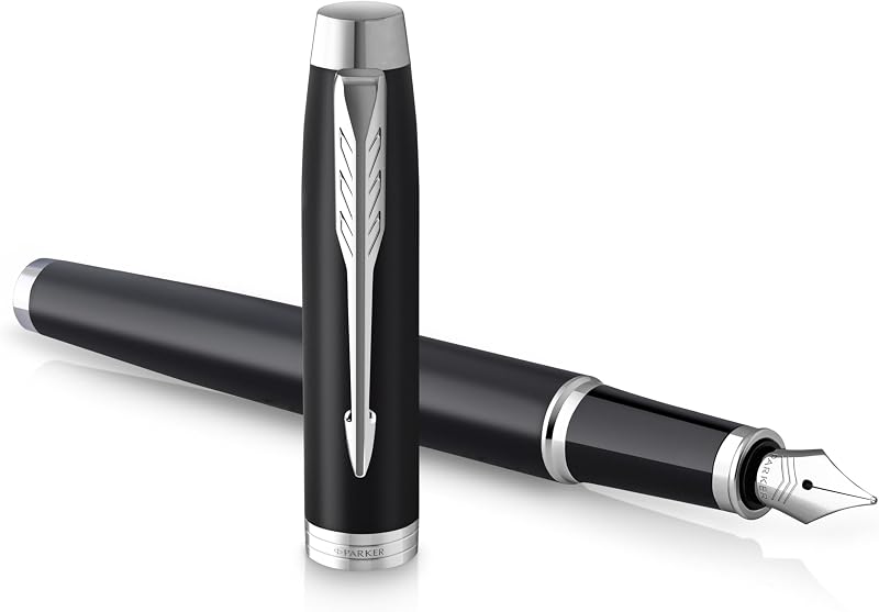 Parker IM Fountain Pen Matte Black Chrome Trim Medium Point
