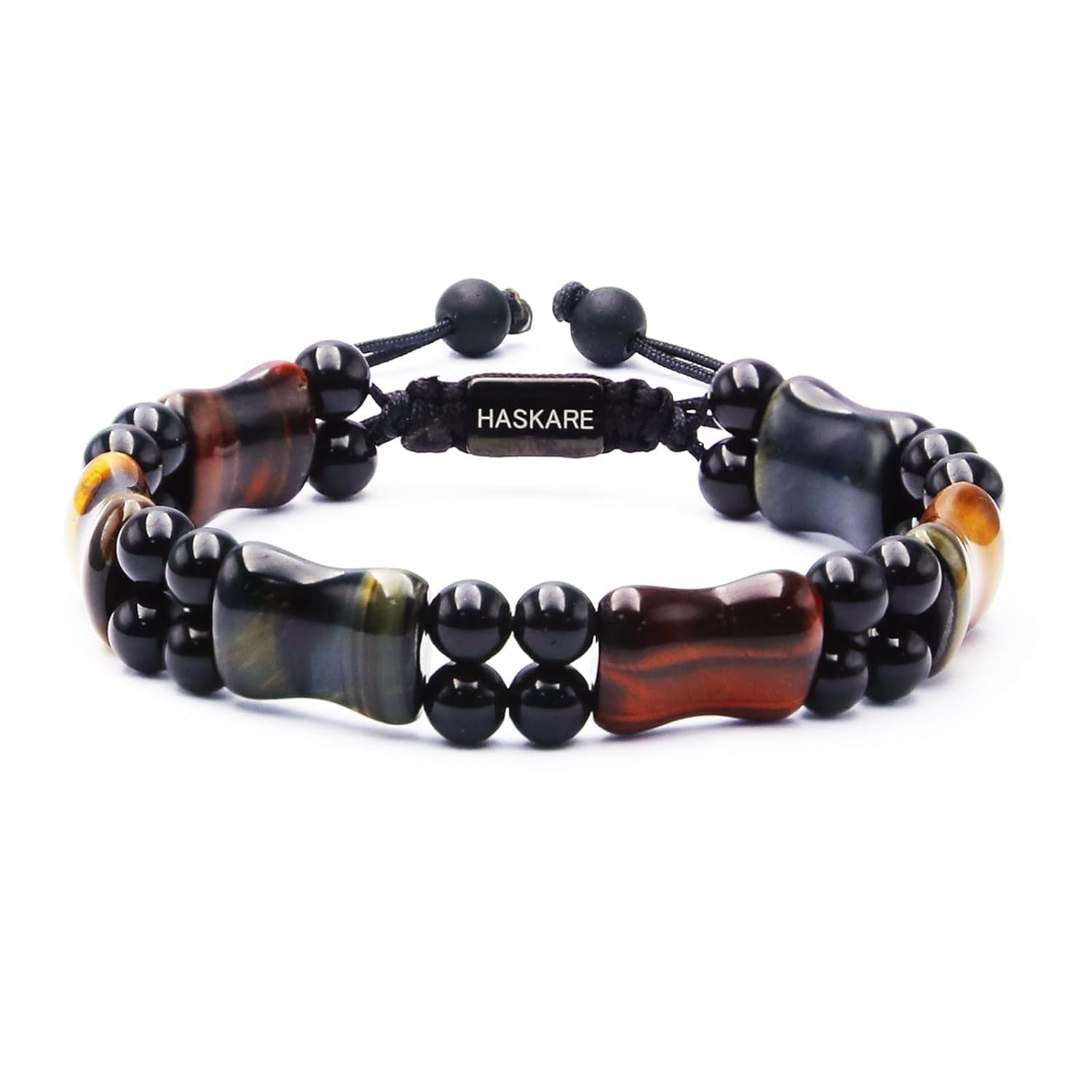 HASKARE Protection Crystals Mens Bracelet Tiger Eye, Natural Stone Multicolored Tiger Eye Bracelet for Men, Healing Crystals Unique Energy Beads Bracelet for Men Jewelry Trendy Spiritual Relief
