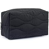 Make up Bag Travel Cosmetic Bag for Women Girls Zipper Puffy Padded Makeup Organizer Waterproof Portable Pouch Purse Lightweight Toiletry Accessories Storage Black