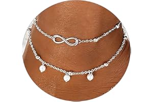 JECOMY Anklet for Women 14K Gold Plated Ankle Bracelets Silver Anklet Waterproof Pearl Cubic Zirconia Rhinestone Heart Beads Herringbone Cuba Link Chain Anklets Dainty Jewelry