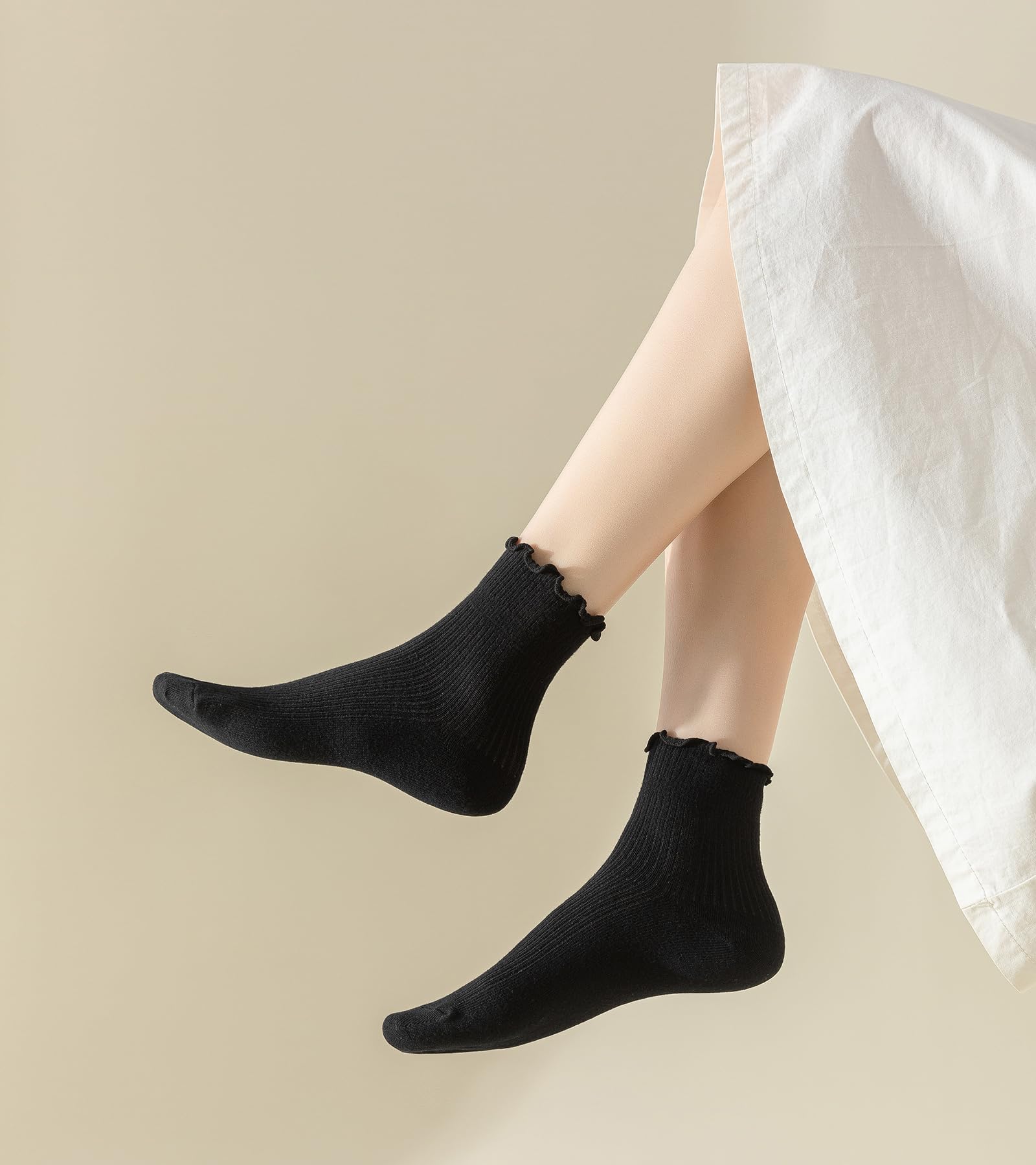 Women's Ruffled Ankle Boot Socks - Soft Knit Cotton Lettuce Trim Crew Socks for Teen Women 6 Pairs