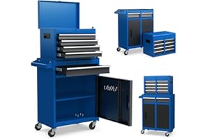 ERGOMASTER Tool Chest Heavy Duty Rolling Tool Box with Cabinet 5-Drawer for Lockable & Removable Cabinet for Garage and Workshop - Blue