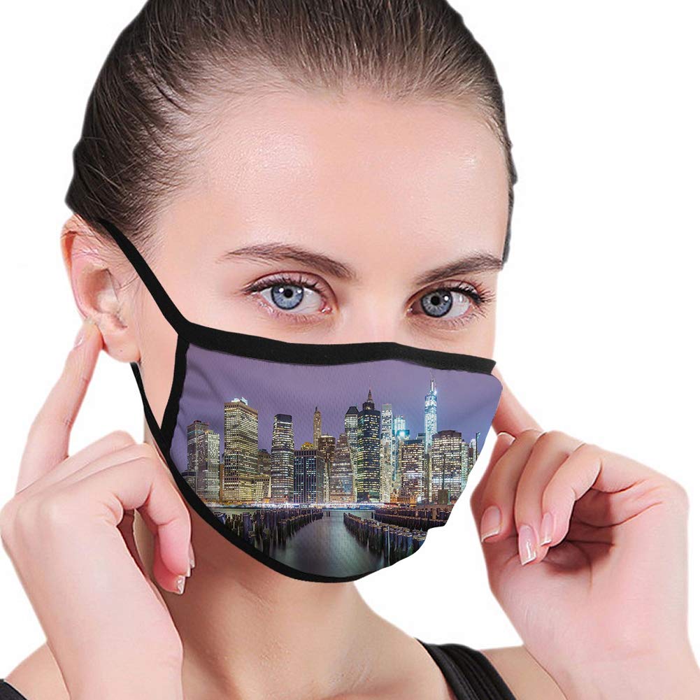 Comfortable Windproof,New York City, Lower Manhattan Skyline from Across The East River United States of America,Yellow Lilac,Printed Facial Decorations for Man and Woman
