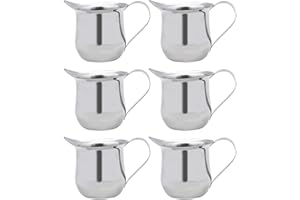 6 Pack Creamer Pitcher, 3oz Stainless Steel Bell Shaped Creamers with Handle, Tiny Milk Frothing Pitcher Espresso Cup Pouring