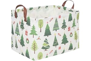 FXOCSHE Rectangle Christmas Basket,Nursery Hamper,Waterproof Laundry Hamper,Collapsible Canvas Laundry Basket,Toy Organizer,Kids Room Decor,Gift Basket(woodland)