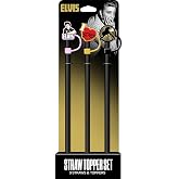 Spoontiques Elvis Straw Topper Set, 3 Pack - 12.5&rdquo;, BPA-Free Straws w/Silicone Charm Topper, Ideal for Water Bottles, Travel Mugs, Tumblers