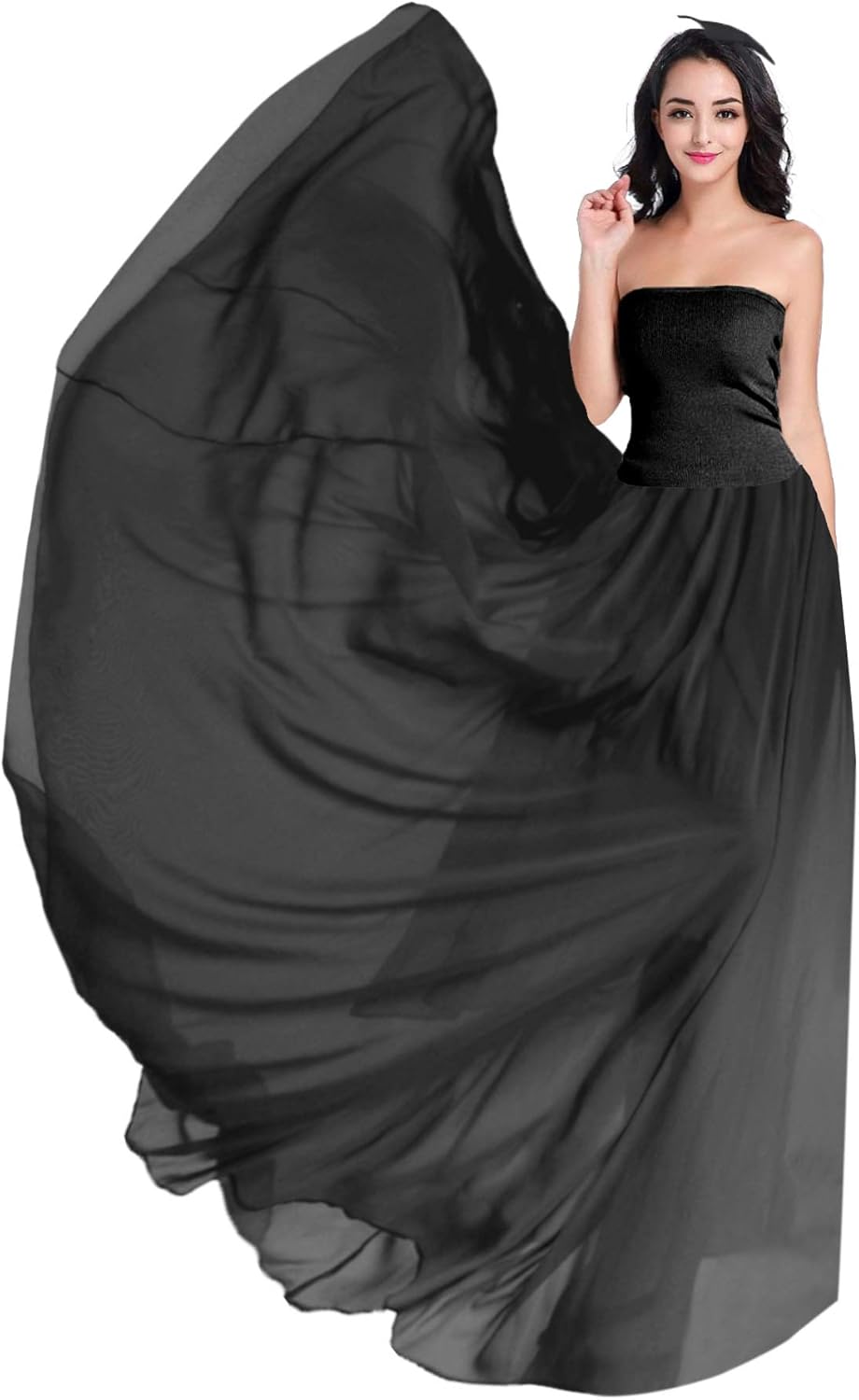 v28 Women Full/Ankle Length Elastic Pleated Retro Maxi Chiffon Long Skirt at  Women’s Clothing store