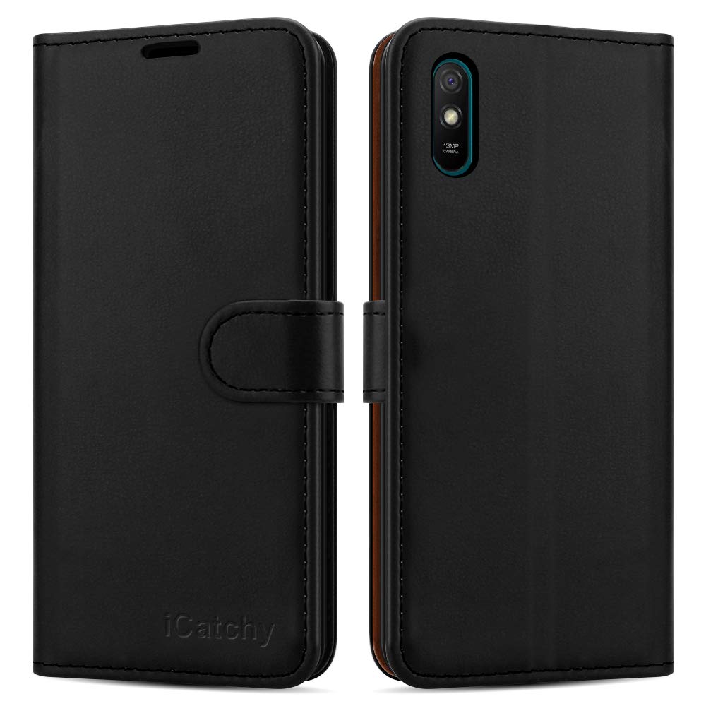 iCatchy For Xiaomi Redmi 9AT Case Leather Wallet Book Flip Folio Stand View Cover Pouch for Xiaomi Redmi 9AT (Black) — image 1