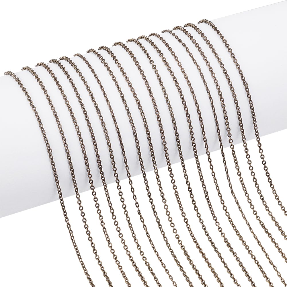 PH PandaHall 15ft x 2mm Cross Chains Brass Cable Chain Hobby Chains Bracelet Chains for Necklace Bracelet Jewellery Making Nail Arts DIY Crafts, Antique Bronze