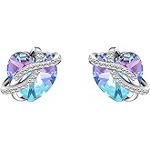 AOBOCO Infinity Heart Earrings Sterling Silver Hoop Earrings Embellished with Crystals from Austria, Hypoallergenic Dangle Drop Earrings, Fine Jewelry Gifts for Women