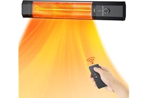 CFTORE Cftort Outdoor Patio Heater with 9 Heat Levels,Wall Mounted Space Heater for Garage Backyard Room Indoor,1500W Fast Electric Infrared Heater with Remote Control,9H Timers,Waterproof,Child Lock,Large