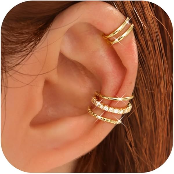 Xunuo 6 Pairs Rose Gold Tone Stainless Steel Ear Cuff Wraparound