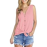 IWOLLENCE Womens Loose Henley Blouse Sleeveless Button Down T Shirts Tie Front Knot Tops