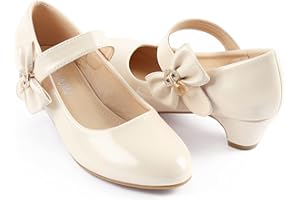 ADAMUMU Girls Low Heel Shoes PU Dress Shoes for Wedding(Little Big Kids)
