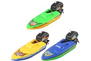 Toy Boat, 3Pcs Plastic Floating Wind-up Motorboat Bath Toy for Bathtub Water Play, Safe and Fun Windup Bath Boat for Kids 3+,