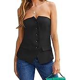 Cicy Bell Notched Neck Tube Tops Blazer Sleeveless Button Fitted Strapless Work Blazer Vest