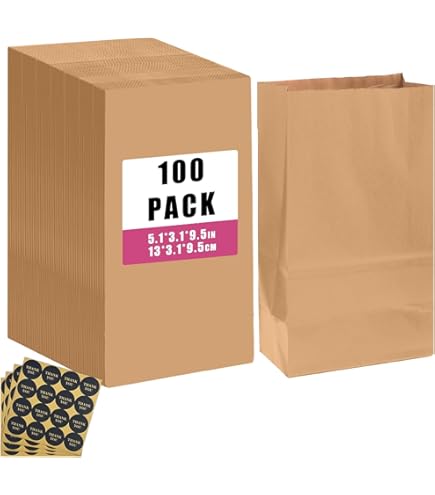 100-Pack 5x7 Inch Brown Kraft Paper Bags - Flat Treat Bags For Candy & Party Favors