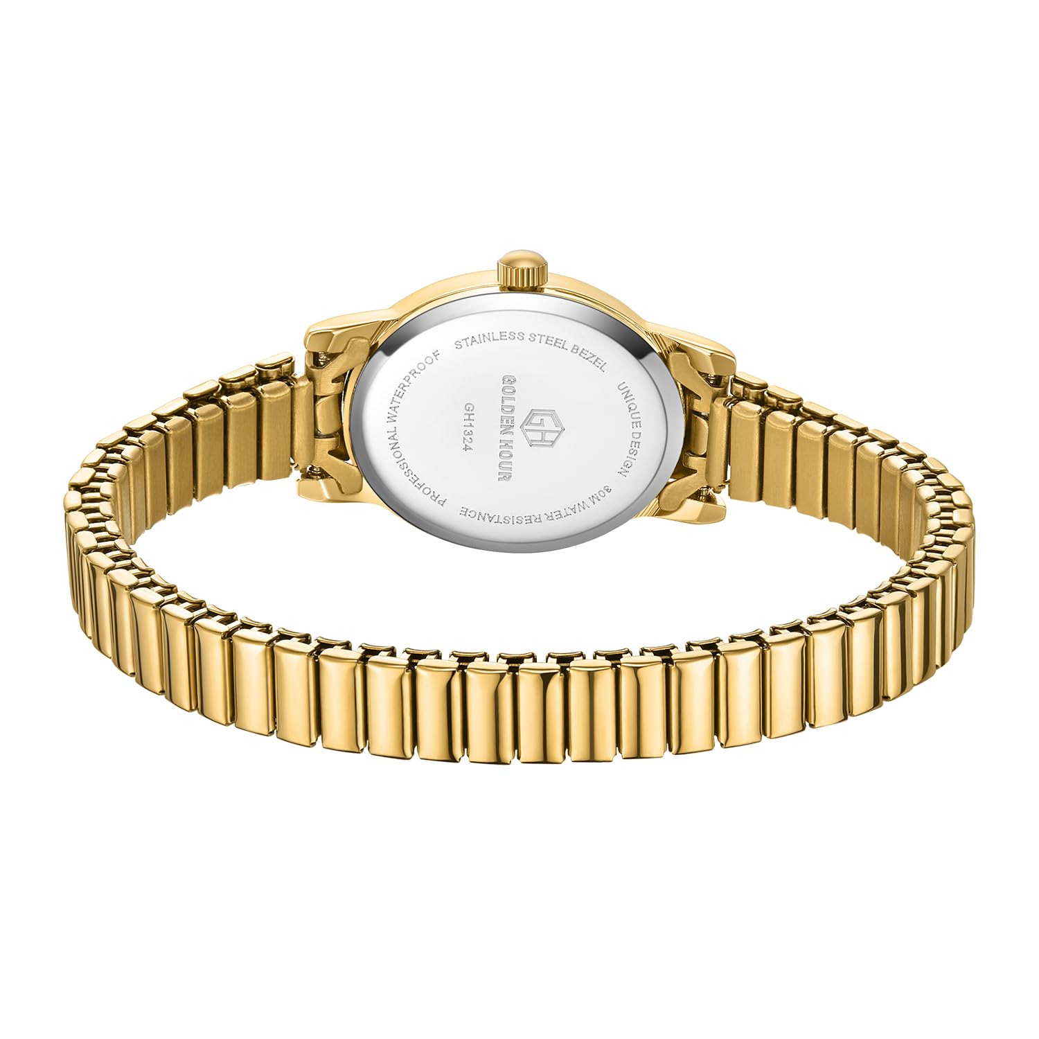 GOLDEN HOUR Women's Small Analogue Quartz Watch with Stainless Steel Stretch Strap, Round Case, 12 Hours Digital Waterproof Watch for Women and Girls