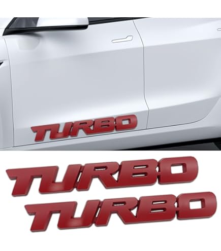 2PCS 3D TURBO Red Metal Logo Sport Car Badge Emblem Decal Sticker Accessories