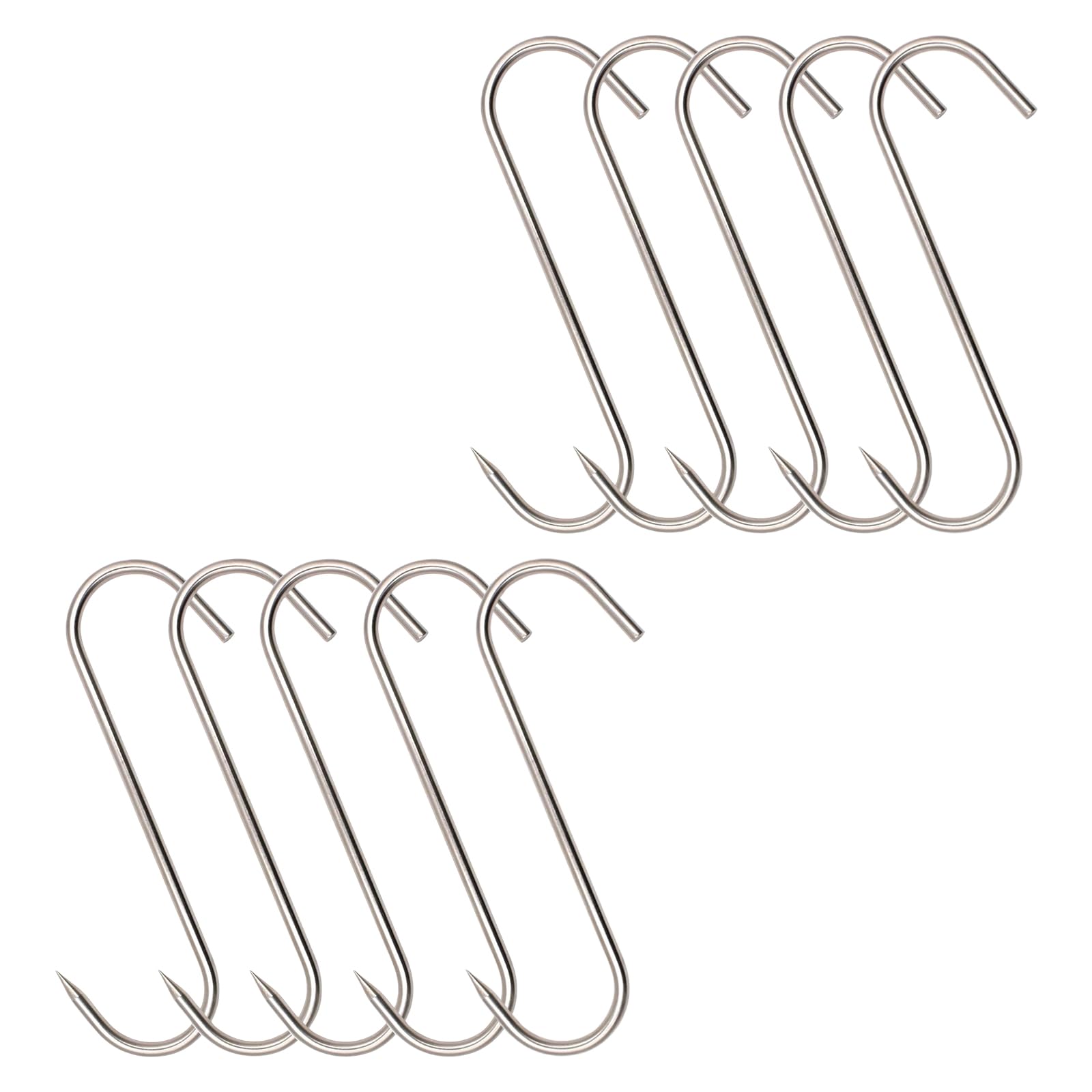 INCAUCA 10 Pieces Meat Hook, 23 cm 4mm Meat Hooks for Butchering Hanging Smoker Grilling, Stainless Steel S Shaped Hooks, Butcher Hook for Meat Processing Beef Chicken Bacon BBQ