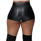 hibshaby Women's Sexy Faux Leather Shorts High Waist PU Stretch Skinny Mini Hot Shorts