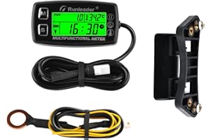 Runleader Digital Tach Hour Meter,Engine Temperature Gauge,Alert RPM & Temp,Backlights Display for Lawn Tractor Compressor Ge