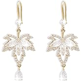 Sonateomber Gold Fall Maple Leaf Dangle Drop Earrings for Women, Sparkly Cute CZ Rhinestone Crystal Autumn Earings Thanksgiving Prom Holiday Accessories Fashion Jewelry Gift