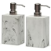 2Pcs/Set Resin Marble Style Soap Dispenser Sets -15oz Luxury Bathroom & Kitchen Dispenser with No-Leak Pump, Refillable for Soap/Lotion, Dish Hand Wash Shower Lotion Shampoo (White)