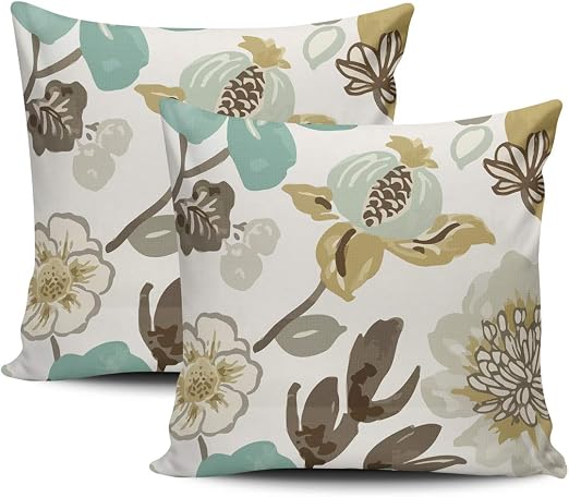 Amazon Com Lekaihuai Home Decoration Throw Pillow Covers Aqua Brown Tan Blue Flowers Pillowcases European Two Sides Print 26x26 Inches Set Of 2 Home Kitchen