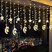 138 LED Star Curtain Lights, Window Curtain String Light Moon Star String Lights with 2 Charging Ways(Batteries/USB) for Wedding Party Home Garden Bedroom Outdoor Indoor Wall Decorations (Warm White)