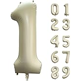 40 Inch Cream Sand White Number 1 Balloon Large Size Jumbo Digit Mylar Foil Helium Balloons for Birthday Party Celebration Decorations Graduation Anniversary Baby Shower Photo Shoot