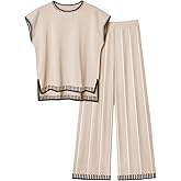 Ekouaer Womens Matching Sets Knit Sweater Sets 2 Pieces Outfits Pullover Tops Wide Legs Pants Lounge Set