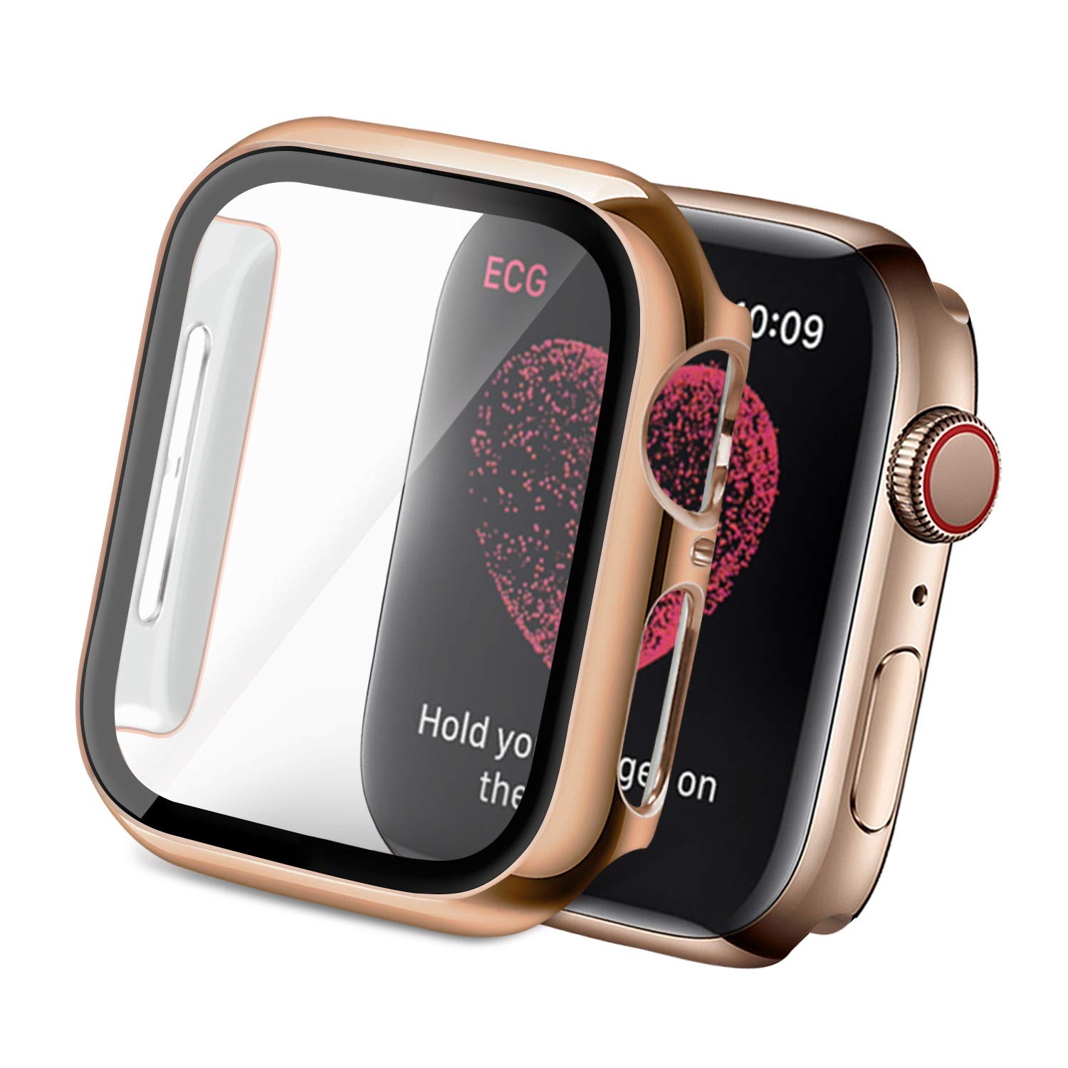 Yolovie Case Tempered Glass Screen Protector Compatible with Apple Watch 44mm Case Series 6 SE, Series 5 4 Slim High Definition Clear Cover Bumper Frame Full Protective for iwatch (44mm RoseGold)