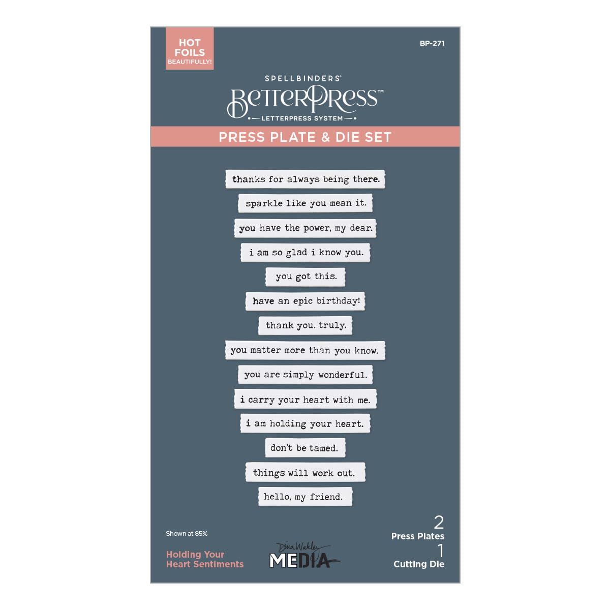 Spellbinders Holding Your Heart Sentiments BetterPress Plates & Die Set from The Collaged Birds Collection by Dina Wakley