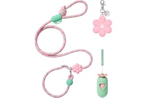 VETRESKA Hands-Free Dog Leash, 8FT Adjustable Rope Leash for Medium Large Dogs, Waist/Crossbody Slip Lead Leashes for Walking, No Pull Dog Leashes with Bag Dispenser, Clip, 3 in 1 Walk Kit (Flora)