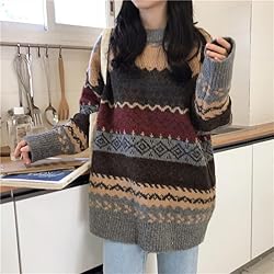 Argyle Striped Sweater Women Y2k Patchwork Vintage