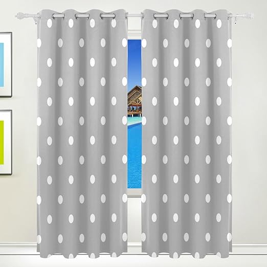 Amazon Com Alaza Grey White Polka Dot Window Curtain For Living