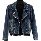 Fashion Jean Jacket For Men Motorcycle Cropped Denim Jacket Casual Stylish Zipper Slim Fit Lapel Collar Biker Jacket