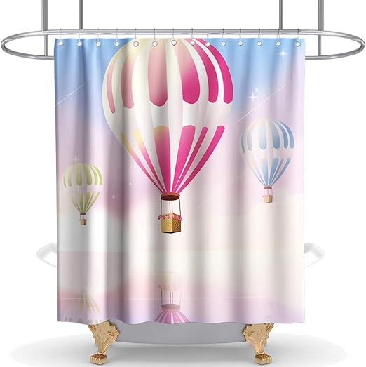 Amazon Com Hot Air Balloon Shower Curtain Cloth Fabric Kids Bathroom Decor Set With Hooks Waterproof Washable 72 X 72 Inches Home Kitchen