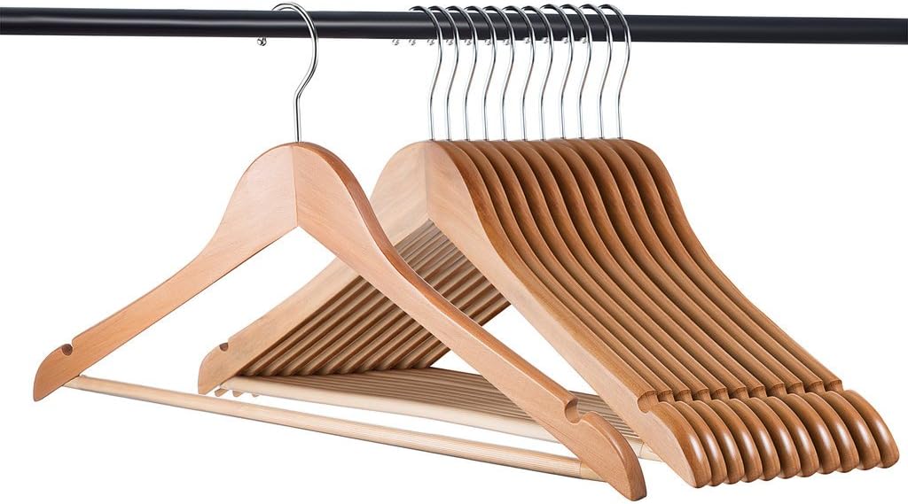 Homeit (24 Pack) Natural Wood Solid Wood Clothes Hangers, Coat Hanger