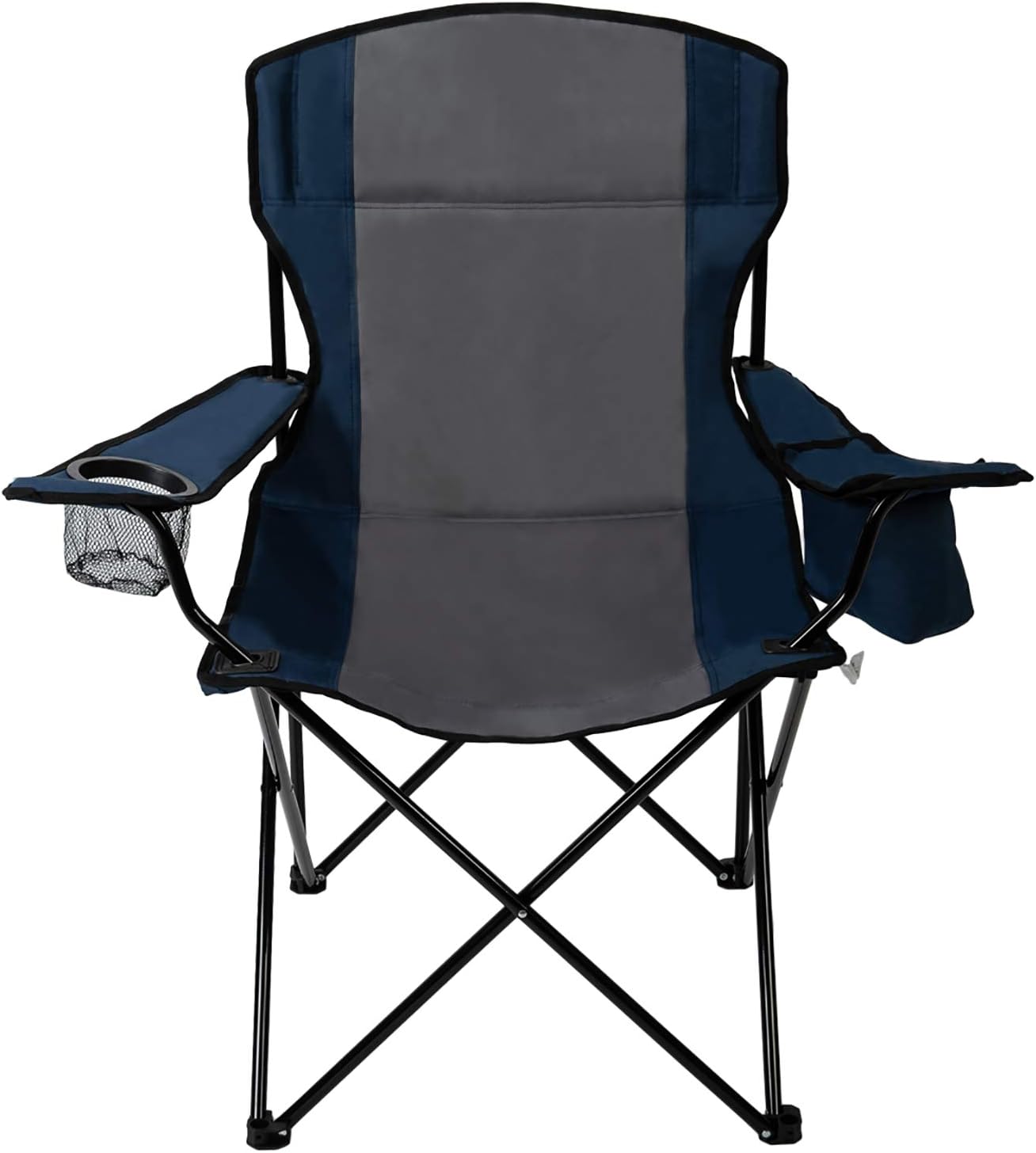 Pacific Pass Full Back Quad Chair for Outdoor and Camping with Cooler and Cup Holder, Carry Bag Included, Supports 300lbs, Middle, Blue/Gray: Sports & Outdoors