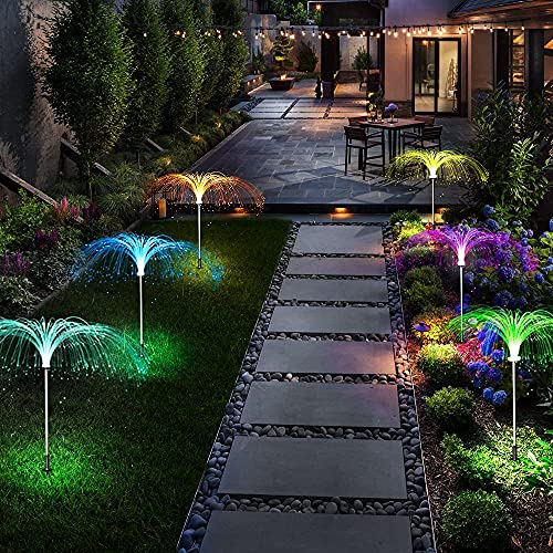 Upgraded Solar Garden Lights Outdoor 5 Pack, 7 Color Changing Solar Flowers Garden Lights, Waterproof Outdoor Decorative Solar Jellyfish Light for Yard Patio Garden Pathway Holiday Decorations
